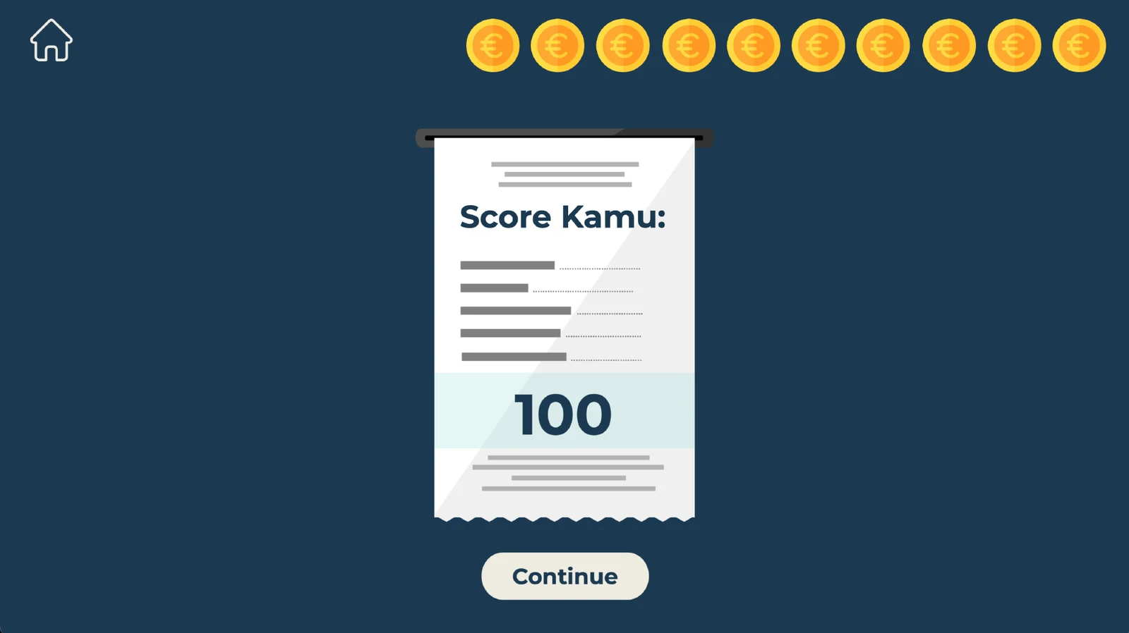 Final score screen showing 100 points